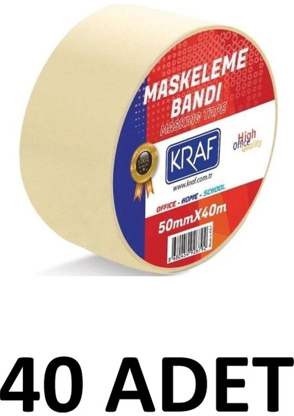 40 Adet Maskeleme Bandı 50 mm x 40 Metre Kağıt Bant