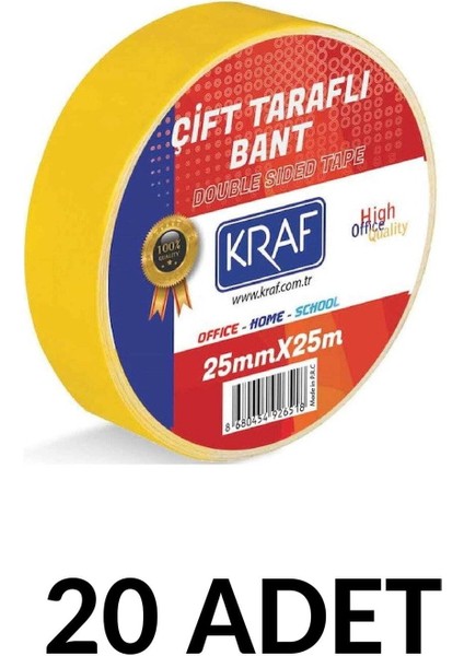 20 Adet 25 mm x 25 Metre Çift Taraflı Bant