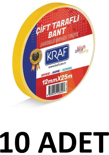 10 Adet 12 mm x 25 Metre Çift Taraflı Bant