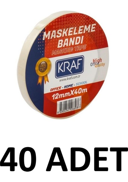 40 Adet Maskeleme Bandı 12 mm x 40 Metre Kağıt Bant