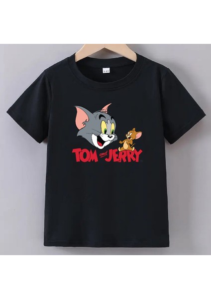 Kaliteli Pamuk Penye Unisex Erkek Kız Çocuk Baskılı Tshirt 5 6 7 8 9 10 11 12 13 14 Yaş Tom Jerry
