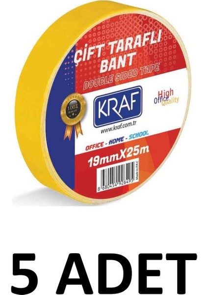 5 Adet 19 mm x 25 Metre Çift Taraflı Bant