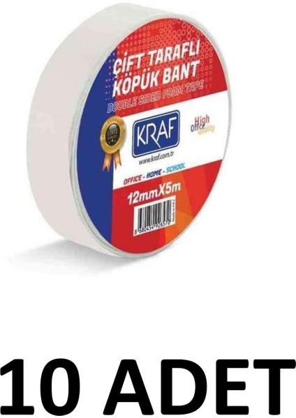 10 Adet 12 mm x 5 Metre Çift Taraflı Köpük Bant