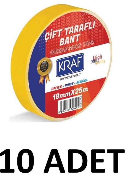10 Adet 19 mm x 25 Metre Çift Taraflı Bant