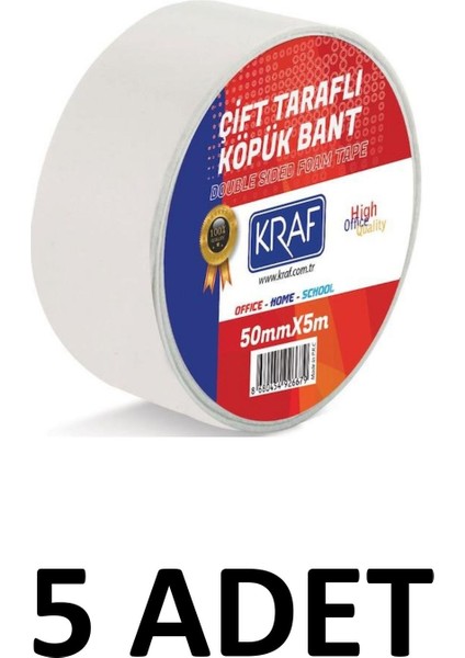 5 Adet 50 mm x 5 Metre Çift Taraflı Köpük Bant