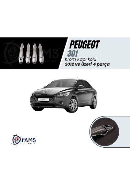 Peugeot 301 Krom Kapı Kolu 4 Kapı 2012> Paslanmaz Çelik (Sedan)