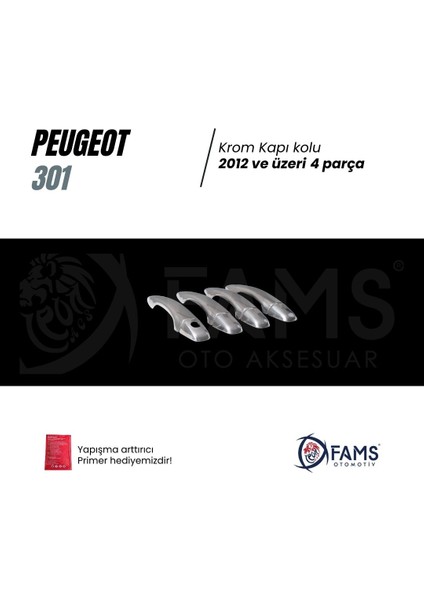 Peugeot 301 Krom Kapı Kolu 4 Kapı 2012> Paslanmaz Çelik (Sedan)
