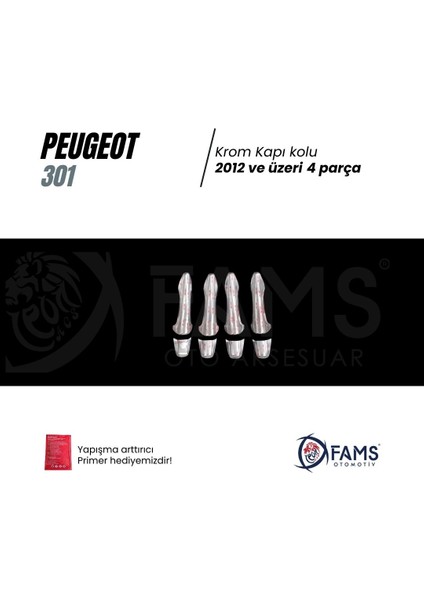 Peugeot 301 Krom Kapı Kolu 4 Kapı 2012> Paslanmaz Çelik (Sedan)