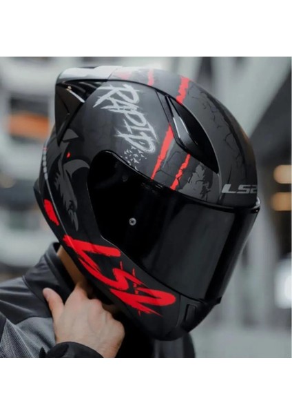 Rapıd 2 Race Raven Mat Siyah-Kırmızı Kapalı Motosiklet Kaskı Siyah Camlı