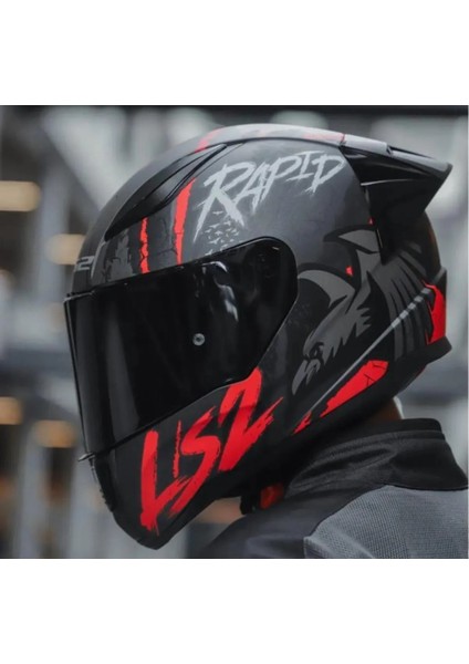 Rapıd 2 Race Raven Mat Siyah-Kırmızı Kapalı Motosiklet Kaskı Siyah Camlı