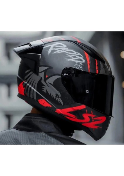 Rapıd 2 Race Raven Mat Siyah-Kırmızı Kapalı Motosiklet Kaskı Siyah Camlı