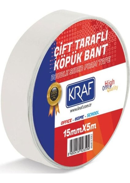 5 Adet 15 mm x 5 Metre Çift Taraflı Köpük Bant