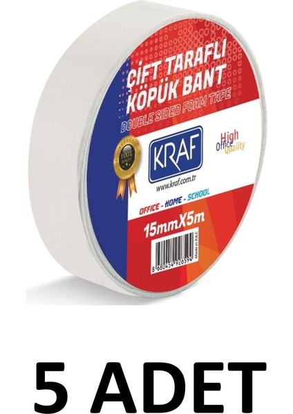 5 Adet 15 mm x 5 Metre Çift Taraflı Köpük Bant