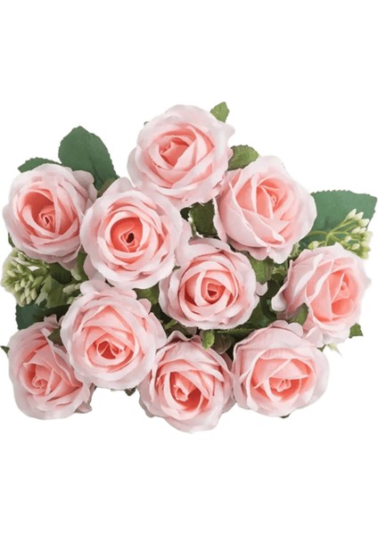 Yapay Çiçek On Baş Ipek Beyaz Gül Demeti Karalama Defteri Sevgililer Düğün Açık Bahçe Parti Aile Odası Vazo Dekorasyon Renk:açık Pembe (Yurt Dışından)