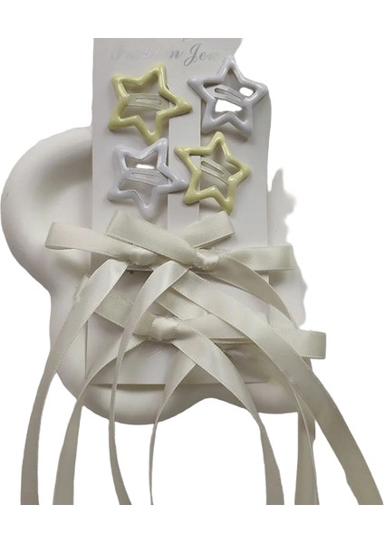 6 Parçalı Kadın Saç Aksesuarları, Yıldızlı ve Yay Seti, Bale Tarzı Yay Şeridi Şeridi Saç Klip, Çift At Kuyruğu Şeridi Br Renk: 6pcs-Beige (Yurt Dışından)