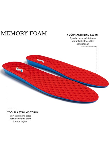 M900 Model Memory Foam Ortapedik Boy Yükseltici Unisex Tabanlık Kırmızı