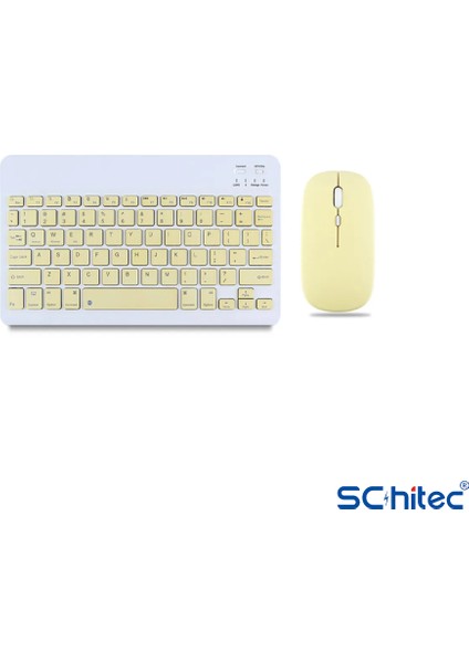 Kablosuz Klavye ve Mouse Set Type-C Şarjlı Bluetooth 2.4g Bağlantlılı Sarı