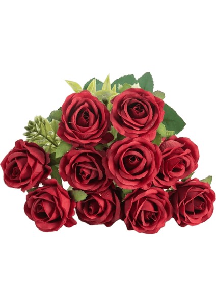 Yapay Çiçek On Baş Ipek Beyaz Gül Paketi Karalama Defteri Sevgililer Düğün Açık Bahçe Parti Aile Odası Vazo Dekorasyon Renk:kırmızı (Yurt Dışından)