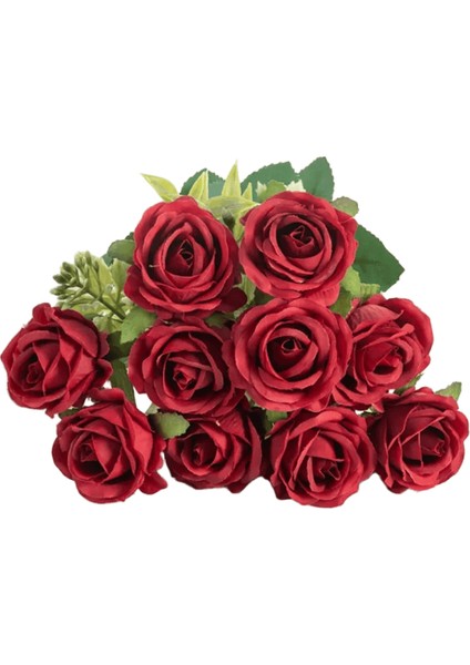 Yapay Çiçek On Baş Ipek Beyaz Gül Paketi Karalama Defteri Sevgililer Düğün Açık Bahçe Parti Aile Odası Vazo Dekorasyon Renk:kırmızı (Yurt Dışından)