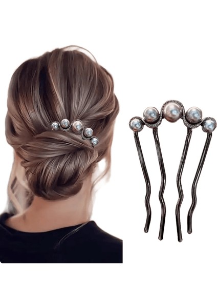 2pcs Koreli U Şekilli Inci Saç Tokaları Saç Klipleri Kadınlar Için Zarif Metal Çatallar Vintage Inci Saç Tokaları Saç Şekillendirme Araçları Hediyeler Metal Renk: B-Black (Yurt Dışından)