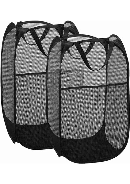 Açılır Çamaşır Sepeti (2 Adet) Katlanır Açılır File Sepet Saplı Kirli Çamaşır Sepeti(Siyah) (Yurt Dışından)