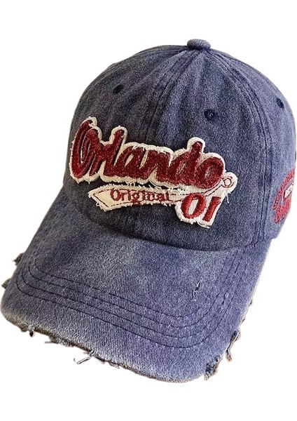 Retro Denim Ingiliz Büyük Baş Çevresi Beyzbol Şapkası Kadınlar Için Tüm Maç Nakış Çift Hip-Hop Kavisli Siperlik Yıkanmış Ördek Gagası Şapkası (Yurt Dışından)