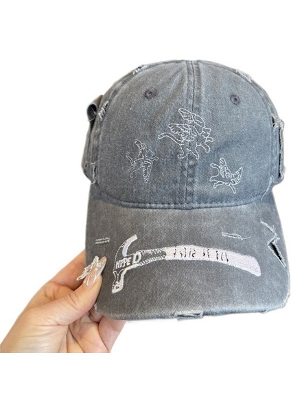 Yıkanmış Delik Işlemeli Beyzbol Şapkası Melek Kedi Ördek Gagası Şapkası Kadınlar Için Üst Düzey Yazlık Gündelik Kavisli Siperlikli Şapka Beyazlatma Için (Yurt Dışından)