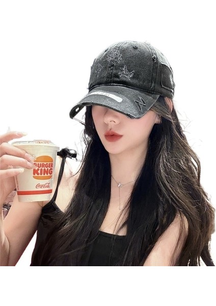 Yıkanmış Delik Işlemeli Beyzbol Şapkası Melek Kedi Ördek Gagası Şapkası Kadınlar Için Üst Düzey Yazlık Gündelik Kavisli Siperlikli Şapka Beyazlatma Için (Yurt Dışından)