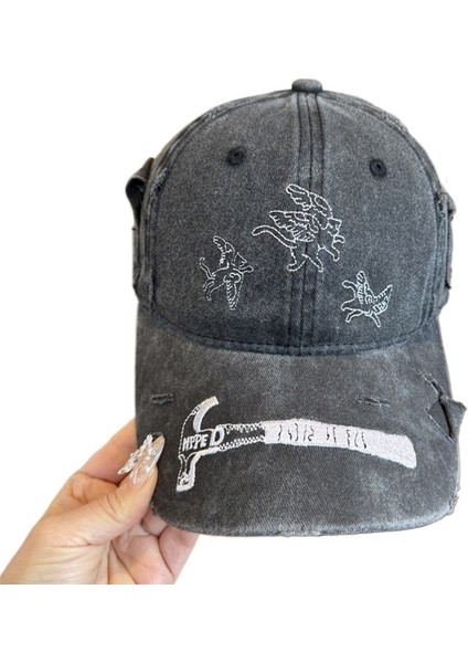 Yıkanmış Delik Işlemeli Beyzbol Şapkası Melek Kedi Ördek Gagası Şapkası Kadınlar Için Üst Düzey Yazlık Gündelik Kavisli Siperlikli Şapka Beyazlatma Için (Yurt Dışından) fiyatları