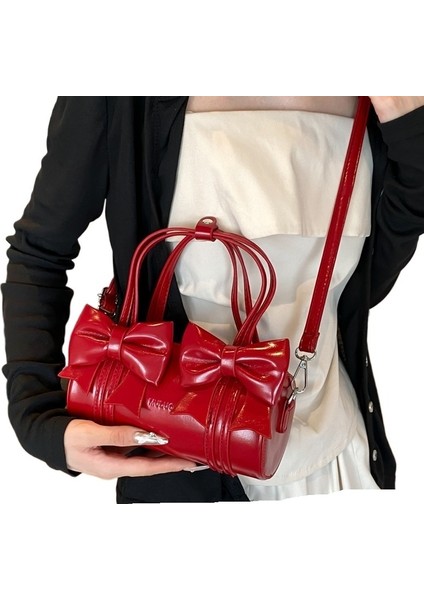 Yaz Niş Tasarım Fiyonk Küçük Çanta Kadın Yeni Stil Trend Moda Çok Yönlü Silindirik Çanta Haberci Çantası (Yurt Dışından)