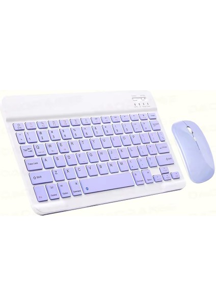 Kablosuz Klavye ve Mouse Set Type-C Şarjlı Bluetooth 2.4g Bağlantlılı Mor