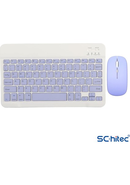Kablosuz Klavye ve Mouse Set Type-C Şarjlı Bluetooth 2.4g Bağlantlılı Mor