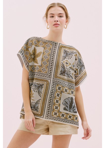 Etnik Desenli Triko Bluz Standart Renk Y2571005_089