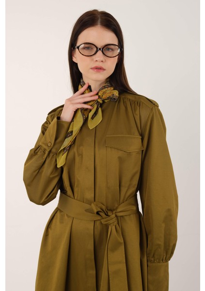 Apoletli Elbise Olive