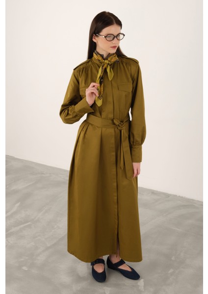Apoletli Elbise Olive