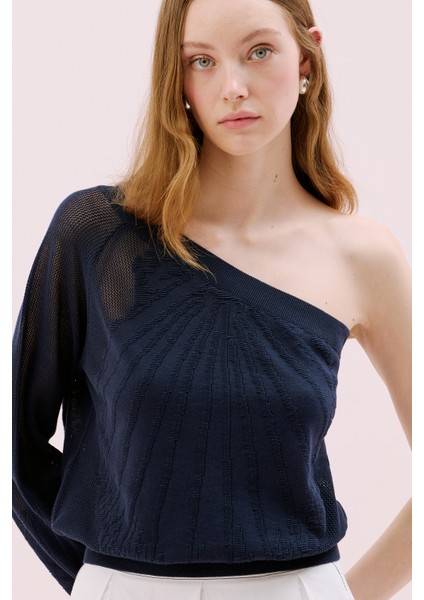Tek Omuz Triko Bluz Lacivert Y2571012_015