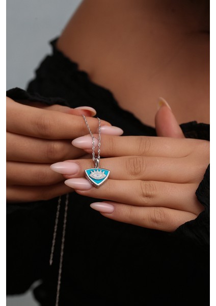 Kadın 925 Ayar Gümüş Zirkon Taşlı Lazer Mineli Nazar Kolye