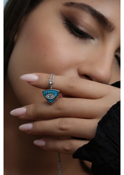 Kadın 925 Ayar Gümüş Zirkon Taşlı Lazer Mineli Nazar Kolye fiyatları