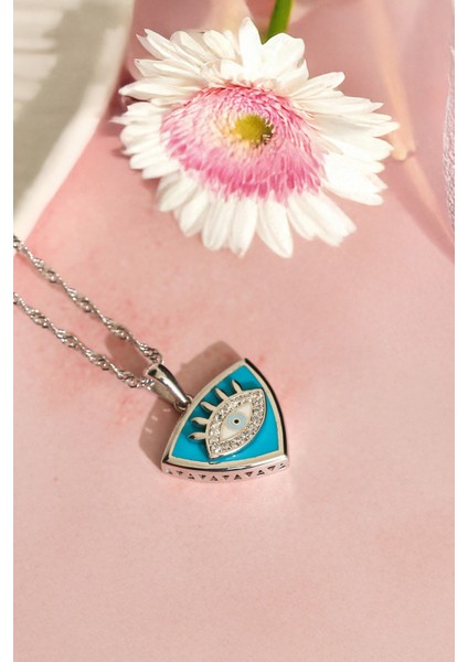 Kadın 925 Ayar Gümüş Zirkon Taşlı Lazer Mineli Nazar Kolye modelleri