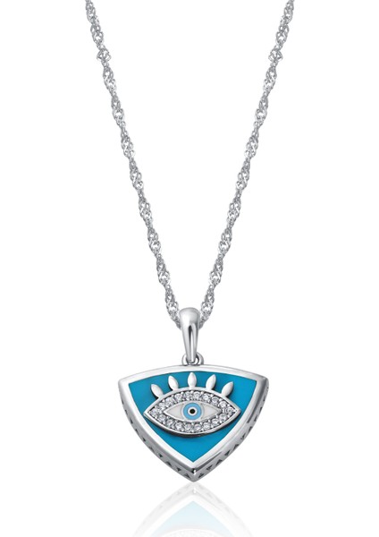 Kadın 925 Ayar Gümüş Zirkon Taşlı Lazer Mineli Nazar Kolye fırsatları