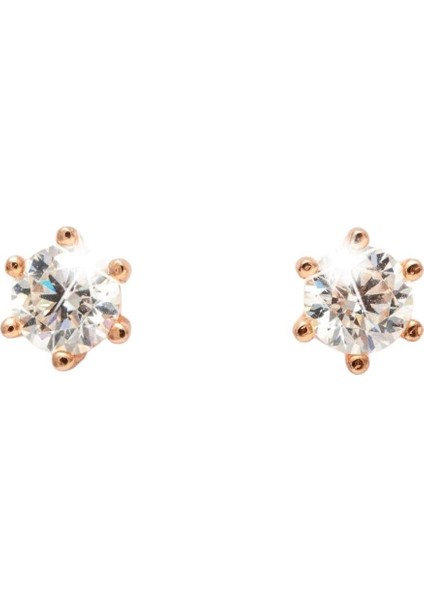 Sky Diamond Rose Altın Kaplama Tektaş Montür Vidalı Küpe
