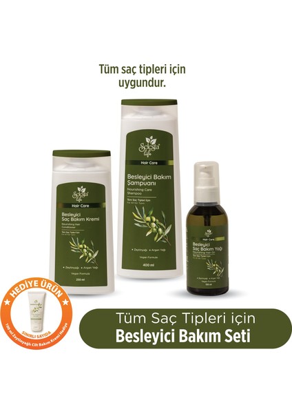 Zeytinyağı ve Argan Yağı Özlü 3'lü Besleyici Saç Bakım Seti - Tüm Saç Tipleri Için Bakım Seti
