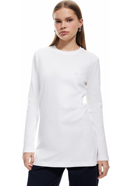 Pamuklu Uzun Kollu Bisiklet Yaka Basic Tişört fiyatları