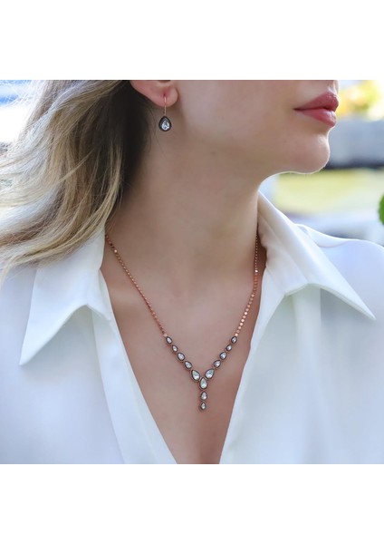 Damla Elmas Montür Modeli Rose Gold Gümüş Set