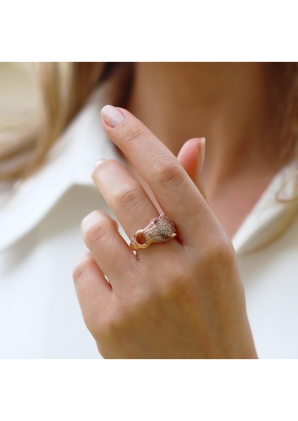 Kaplan Başlı Rose Gold Gümüş Yüzük fiyatları