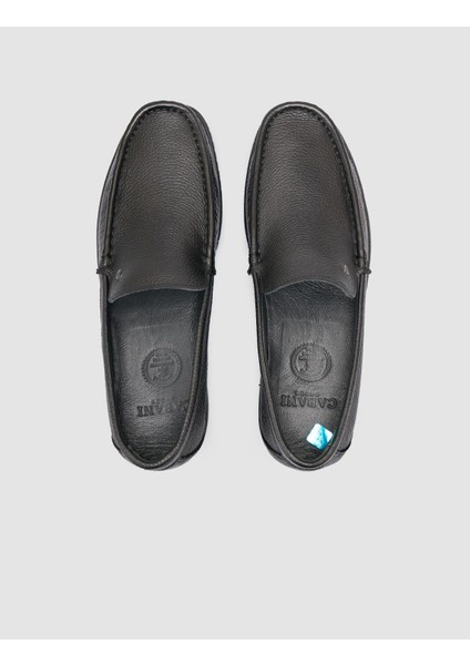 %100 Hakiki Deri Siyah Dikiş Detaylı Loafer Ayakkabı