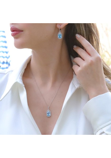 Aquamarin Taşlı Gümüş Set