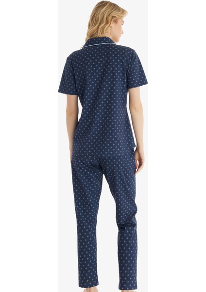 Kadın Kısa Kol Önden Düğmeli Lacivert Pijama Takımı C9T3N8O15 fiyatları