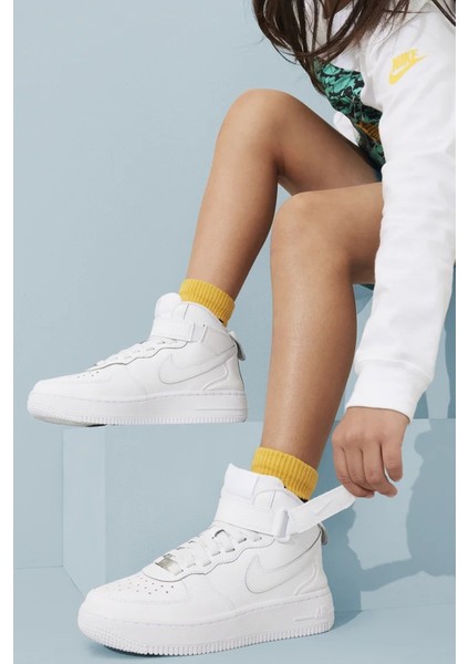 Air Force 1 Mid Leather Sneaker Deri Günlük Spor Ayakkabı Beyaz