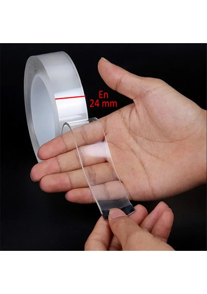 Çift Taraflı Nano Bant Montaj Çok Amaçlı Güçlü Yapıştırma Bandı Şeffaf 24 mm x 2 Metre Yıkanabilir